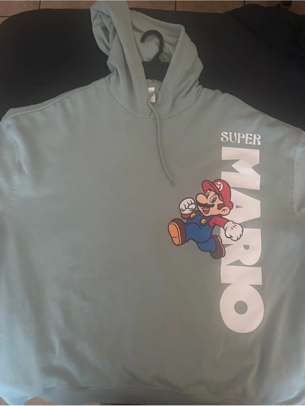 Nintendo Hoodie - Sage Green with White Tag and Multicolor Logo